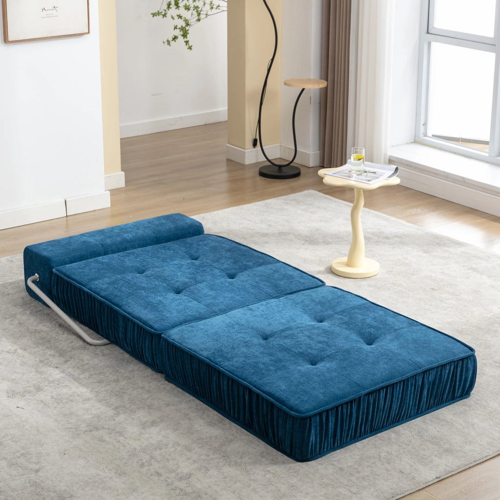 Divano letto modulare con schiuma ad alta densità e base a molle, seduta versatile in chenille blu per soggiorno