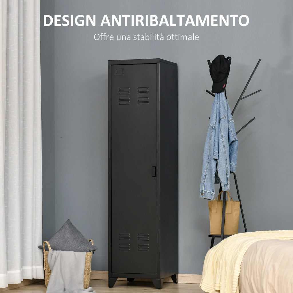 Easycomfort Armadietto Metallico Stile Industriale a un'Anta per Ingresso e Camera, 43x50x180cm, Nero