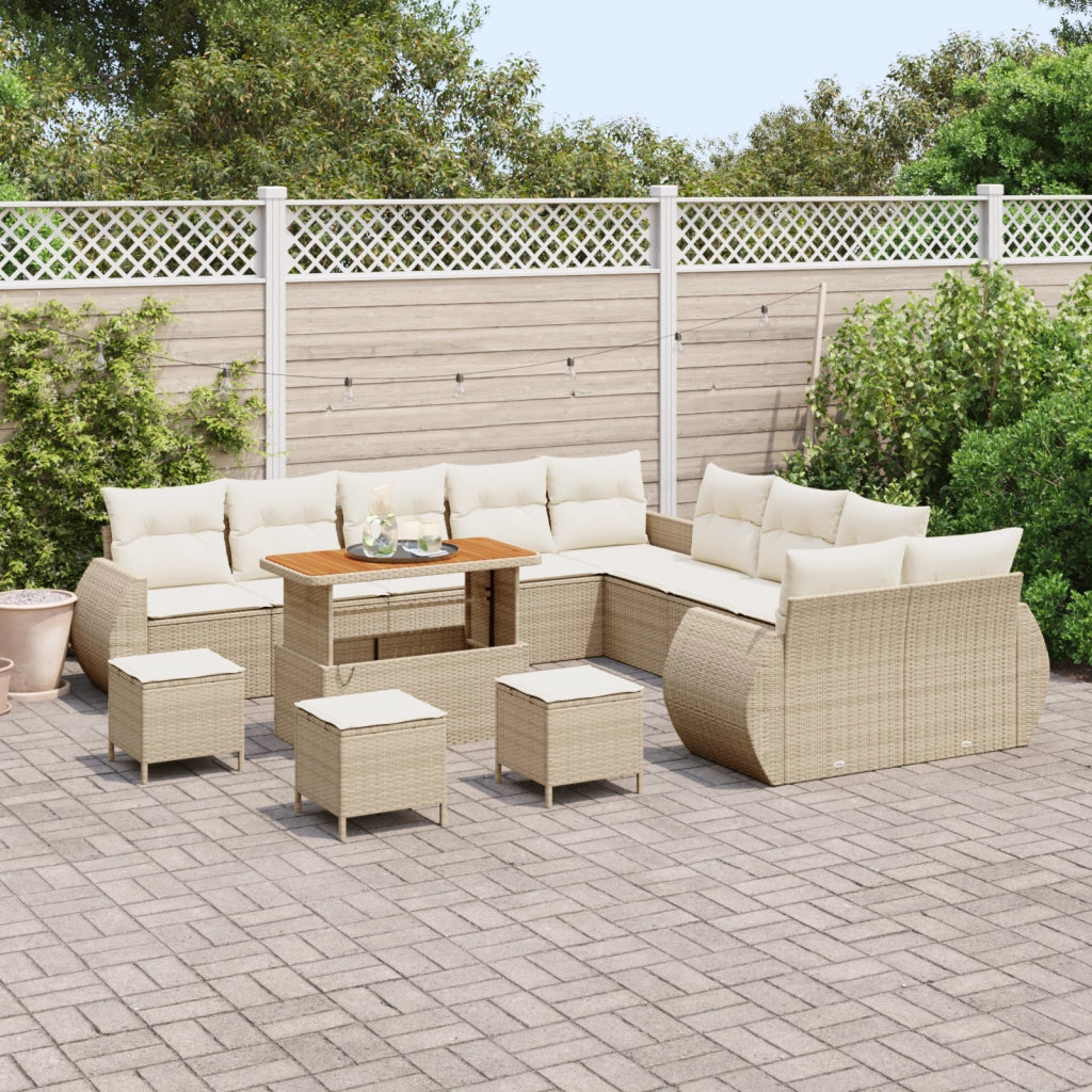Set di divano da giardino da 14 pezzi con cuscini Beige Polyrattan Acacia