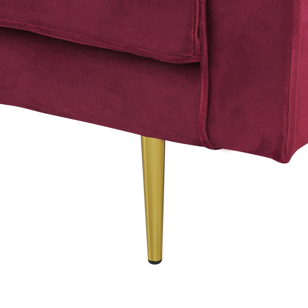 Chaise longue Velluto Rosso Scuro Imbottito versione destra Orientamento Gambe In Metallo Rafforzamento Cuscino Design Moderno