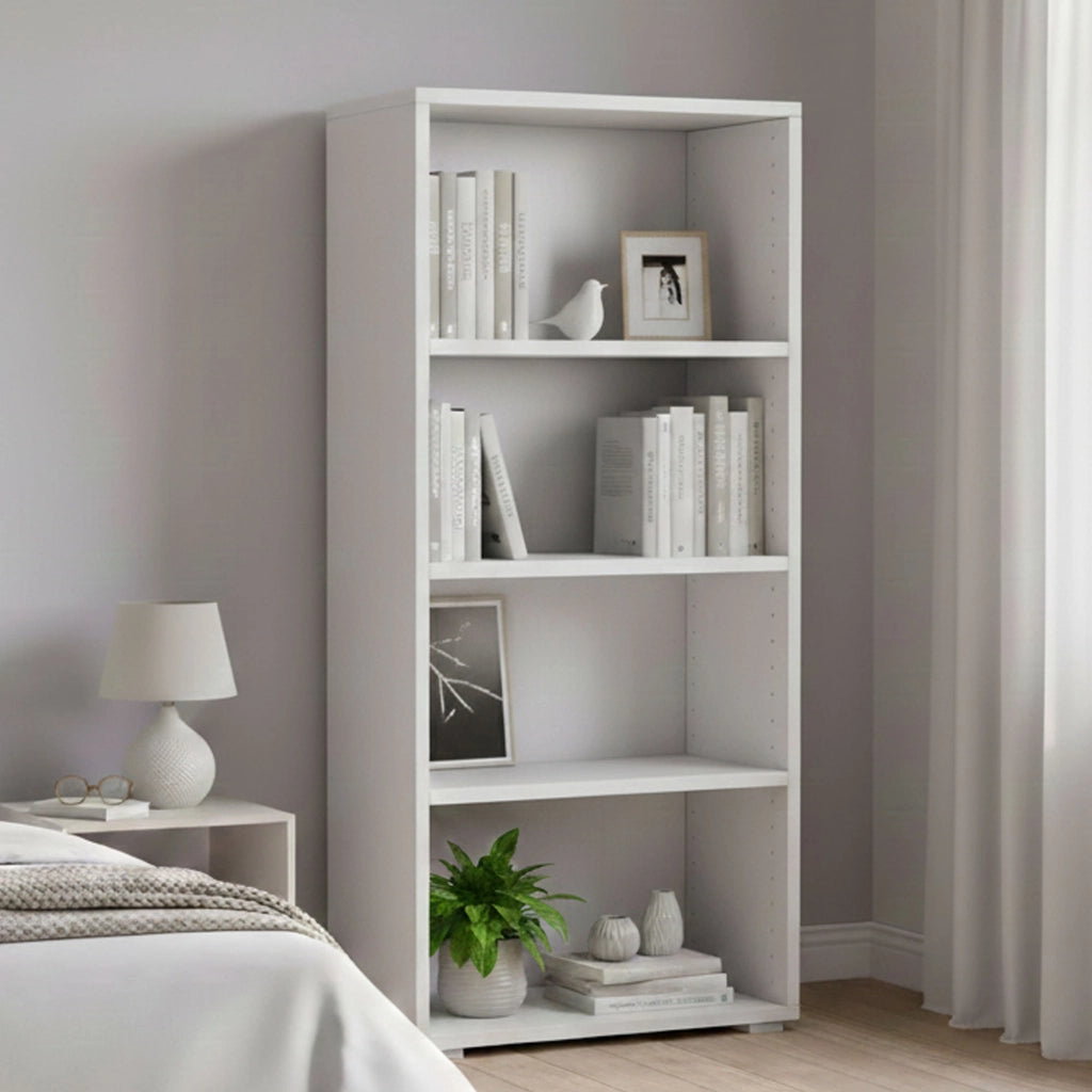 Libreria Aky, Biblioteca a 3 ripiani regolabili, Scaffale per libri, Mobile da parete con ripiani, Made in Italy, Cm 60x30h130, Bianco
