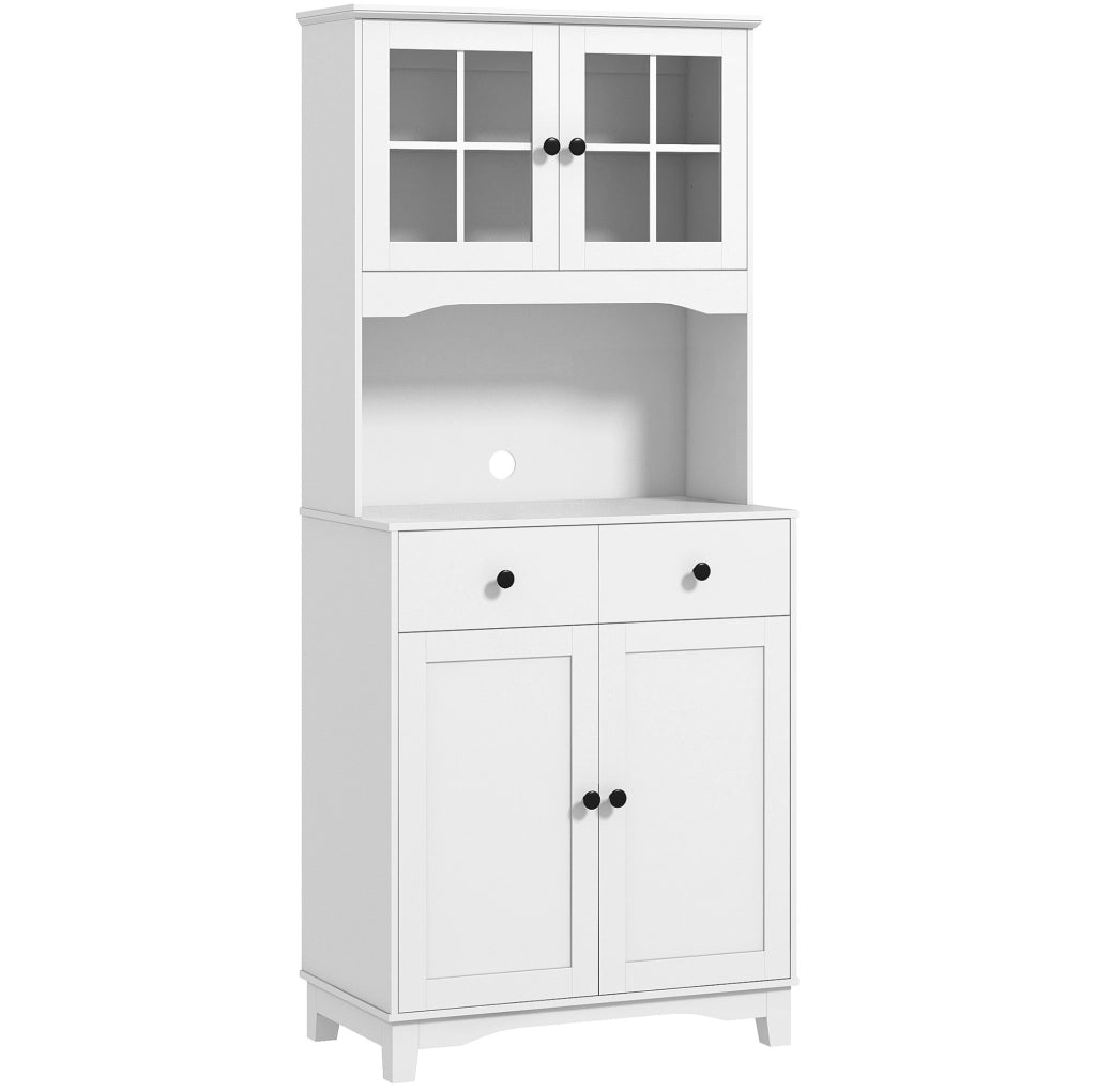 Mobile alto da cucina con ripiano per microonde; 2 armadietti e 2 cassetti; bianco