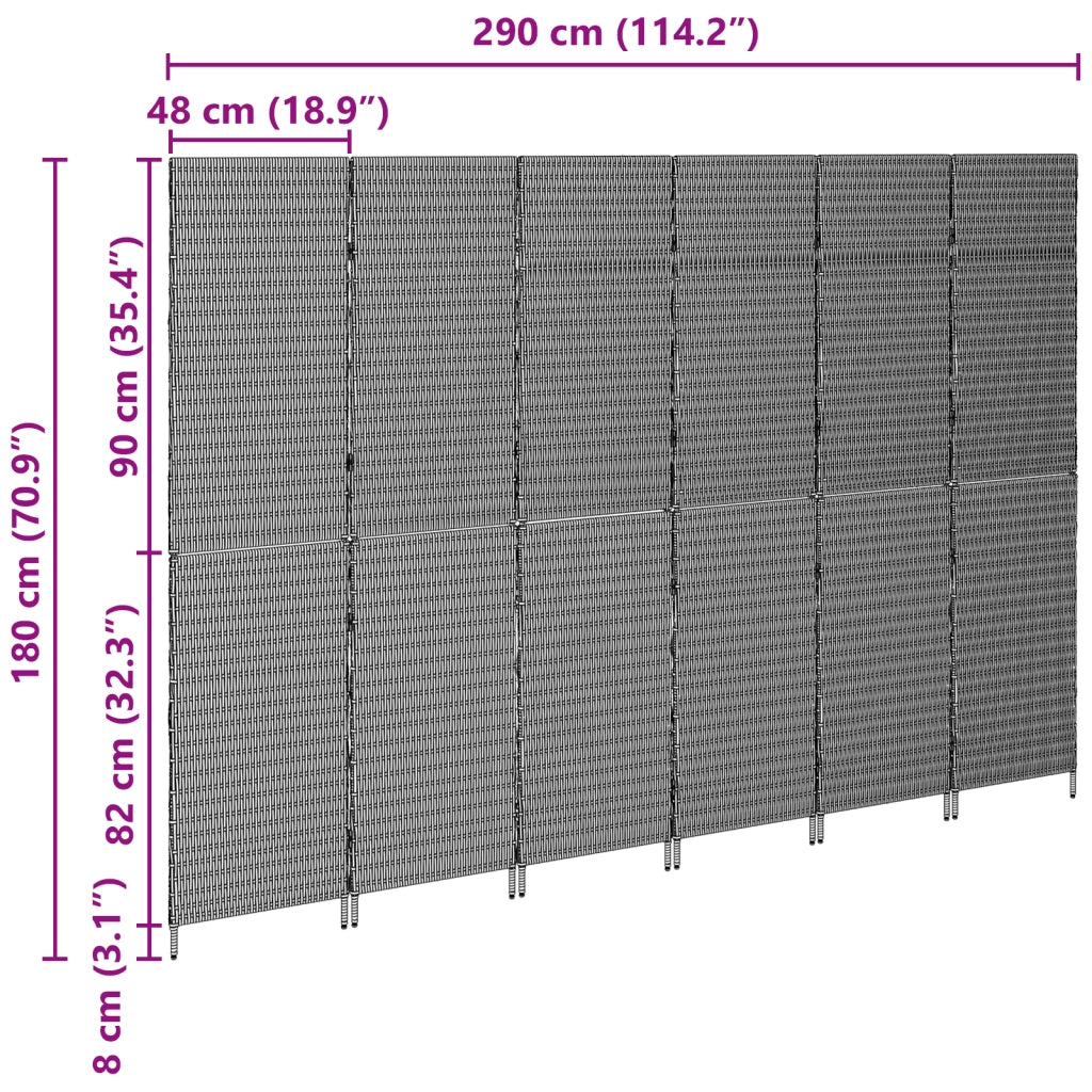 Partitione 6 Pannelli Pieghevole Beige 294x180 cm in Polirattan