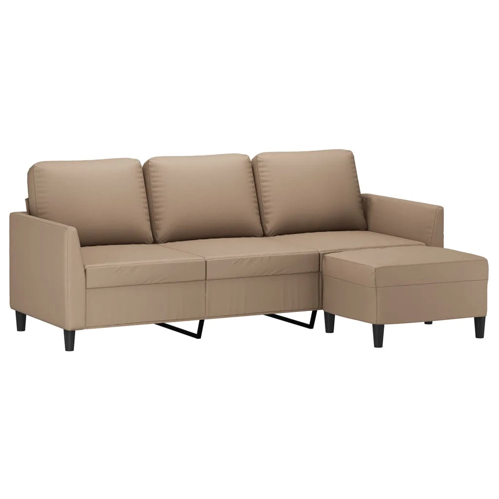 Divano a 3 Posti con Poggiapiedi Cappuccino 180cm in Similpellecod mxl 96777
