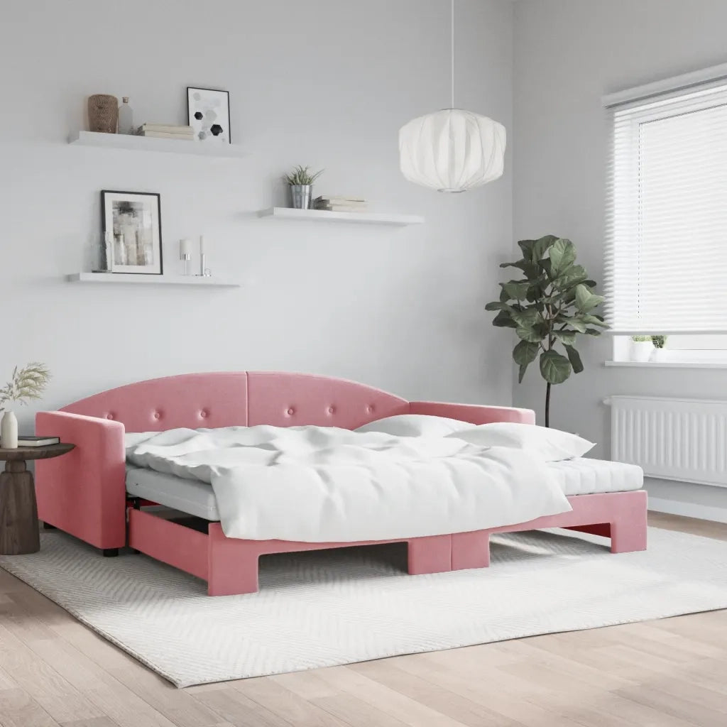 Divano Letto Estraibile con Materassi Rosa 100x200 cm Velluto 3197335