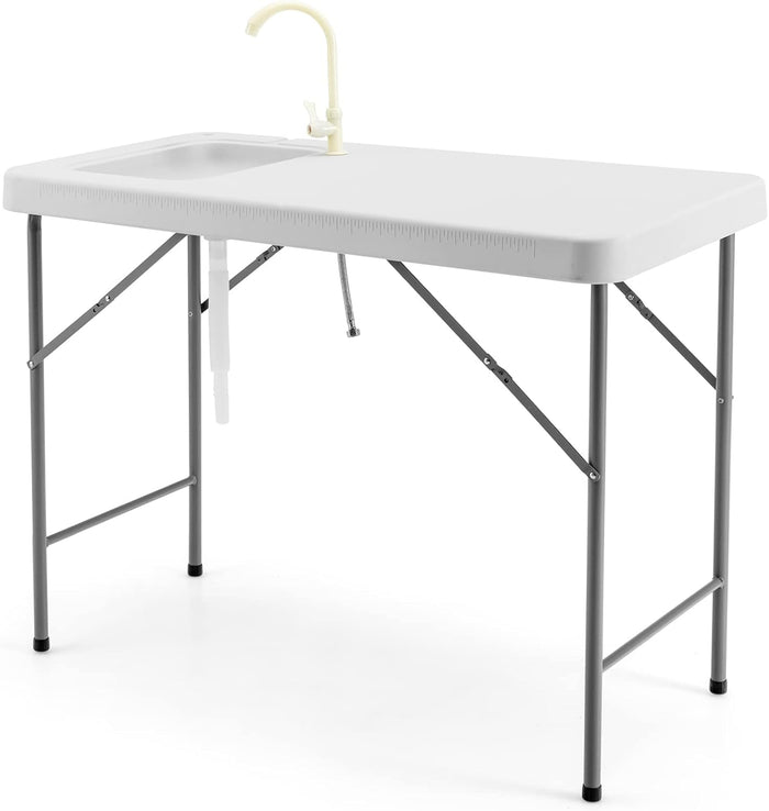 Tavolo da Campeggio Portatile, Tavolo Pieghevole con Lavandino, Rubinetto, Tubo di Scarico, Tavolo da Esterno, Ideale per Picnic e Campeggio, 115 x 59 x 93,5 cm, Portata 150 kg