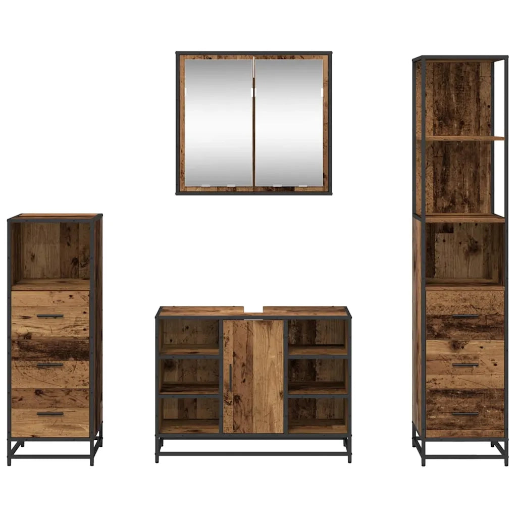 Set di mobili per il bagno con cassetto 4 pcs Legno vecchio 3402354