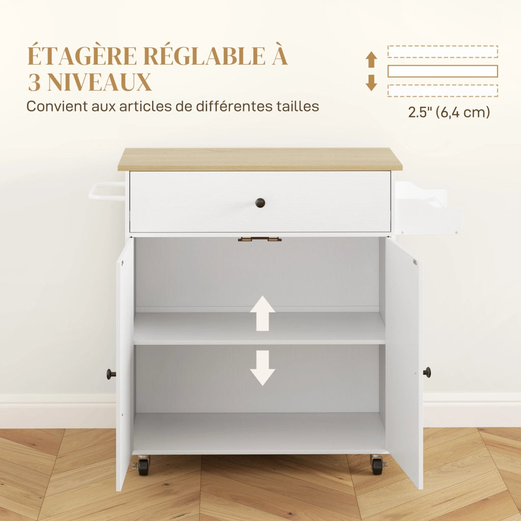 Carrello da cucina ¨C Minimal ¨C con cassetto, ripiani regolabili, supporto spezie e porta asciugamani