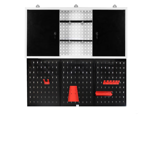 Armadio attrezzi con pensile & parete portattrezzi con 3 pannelli perforati e accessori