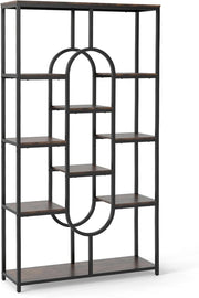 Libreria geometrica per carichi pesanti con telaio in metallo e protezione antiribaltamento, scaffale divisorio per libri, riviste e piante, 95 x 30 x 175 cm (marrone + nero)