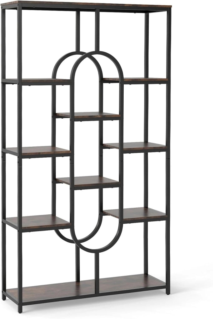 Libreria geometrica per carichi pesanti con telaio in metallo e protezione antiribaltamento, scaffale divisorio per libri, riviste e piante, 95 x 30 x 175 cm (marrone + nero)