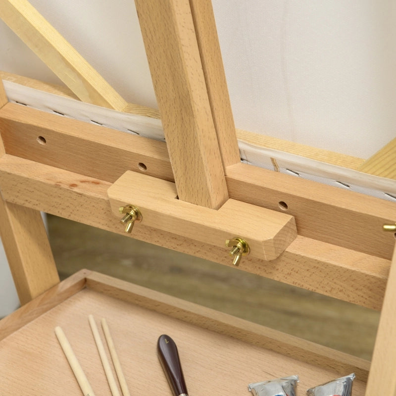 Cavalletto da pittura in legno regolabile con cassetto e struttura pieghevole