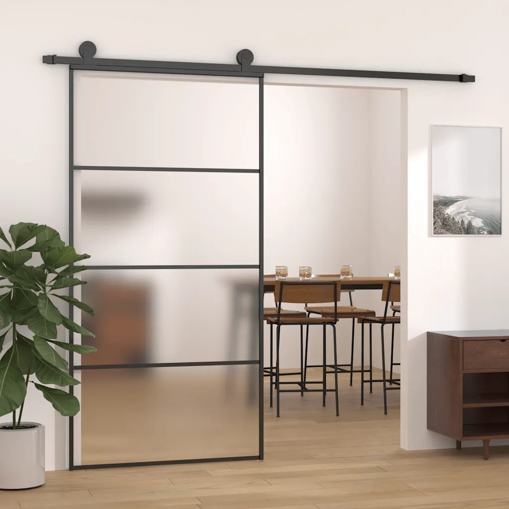 Porta Scorrevole in Vetro ESG e Alluminio 102,5x205 cm Nera 151663