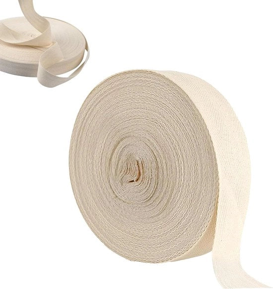 Nastro di cotone 2 cm x 50 m - Punti di ragnatela - Beige - Nastro per cucito - Cinturini per cucito - 164 piedi - 7,9 cm