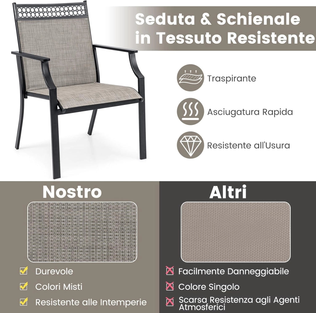 Set di 2 Sedie da Giardino in Textilene, Sedie da Esterno con Schienale Alto, Braccioli, Robusto Telaio in Metallo, Fino a 150 kg, per Patio Terrazza Balcone (Caffè + Nero)