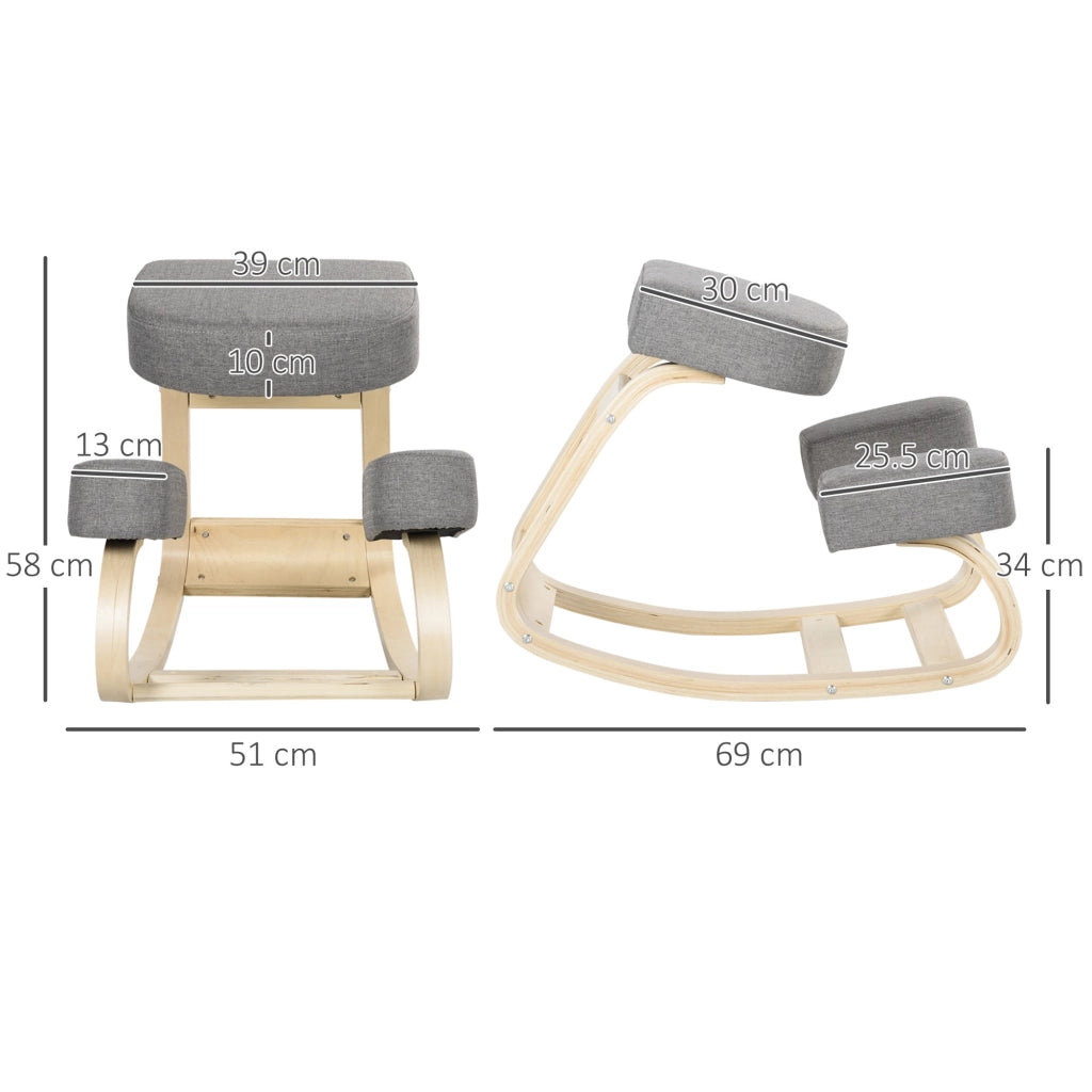 Sedia Ergonomica con Inginocchiatoio 51x69x58 cm in Betulla e Poliestere Grigia