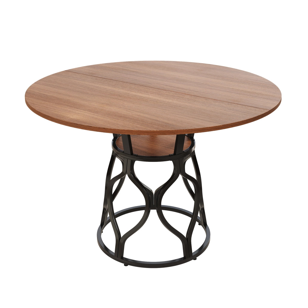 TAVOLO Rotondo 100x100x75 cm MDF Effetto Noce e Nero con ripiano