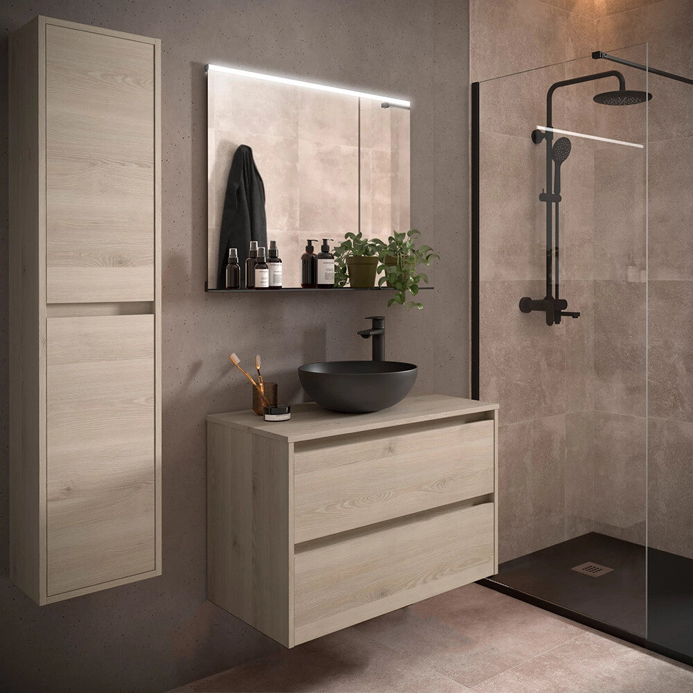Mobile bagno sospeso 80 cm rovere bali con top per lavabo da appoggio Gaya