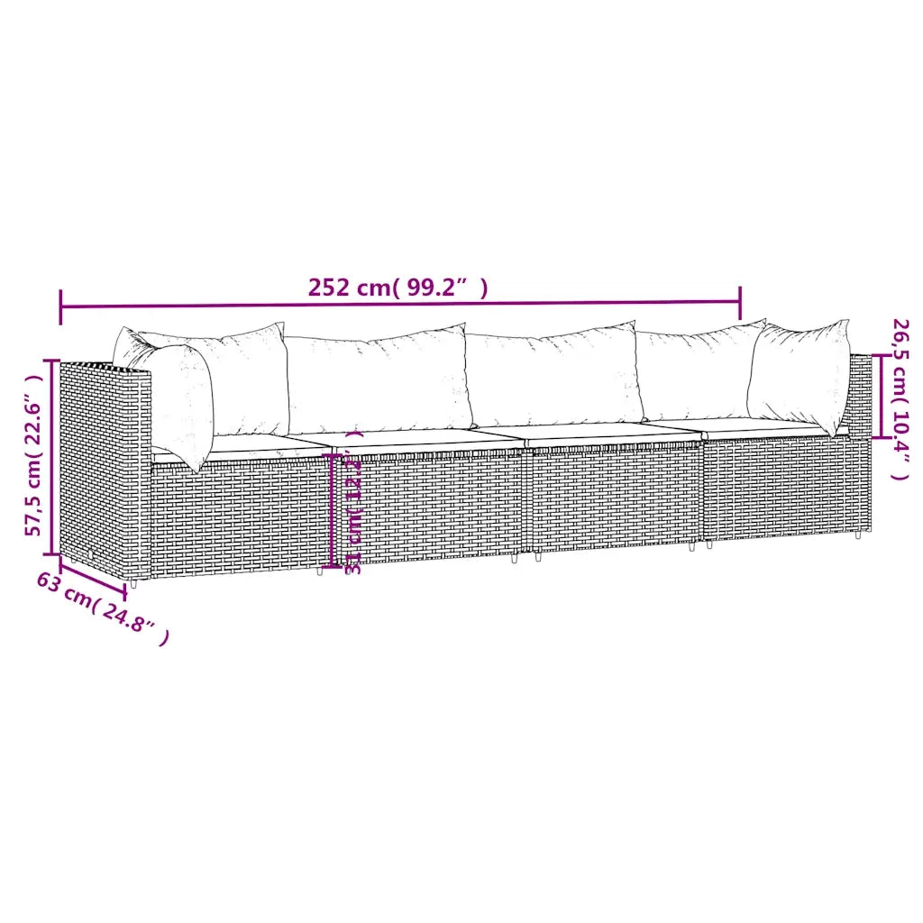 Set Mobili da Giardino 4 pz con Cuscini in Polyrattan Marrone 319816