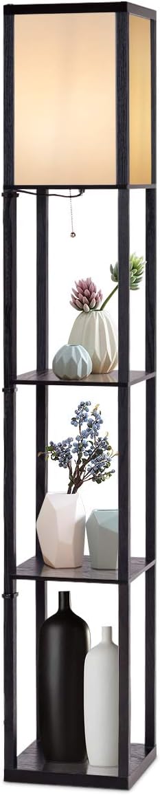 Lampada da Terra da Salotto Design e Moderno, Lampada da Terra con Lampada e 3 Mensole Paralume, Ideale per Soggiorno, Camera da Letto e Studio, Nero