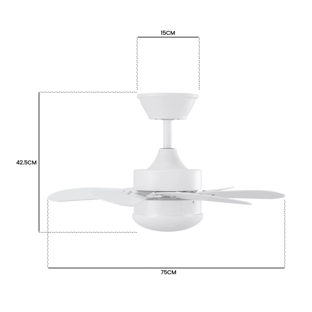 ZMH Ventilatore da Soffitto con Luci e Telecomando 6 Pale 75 cm Timer per Camera da Letto Cucina Senza Lampadina