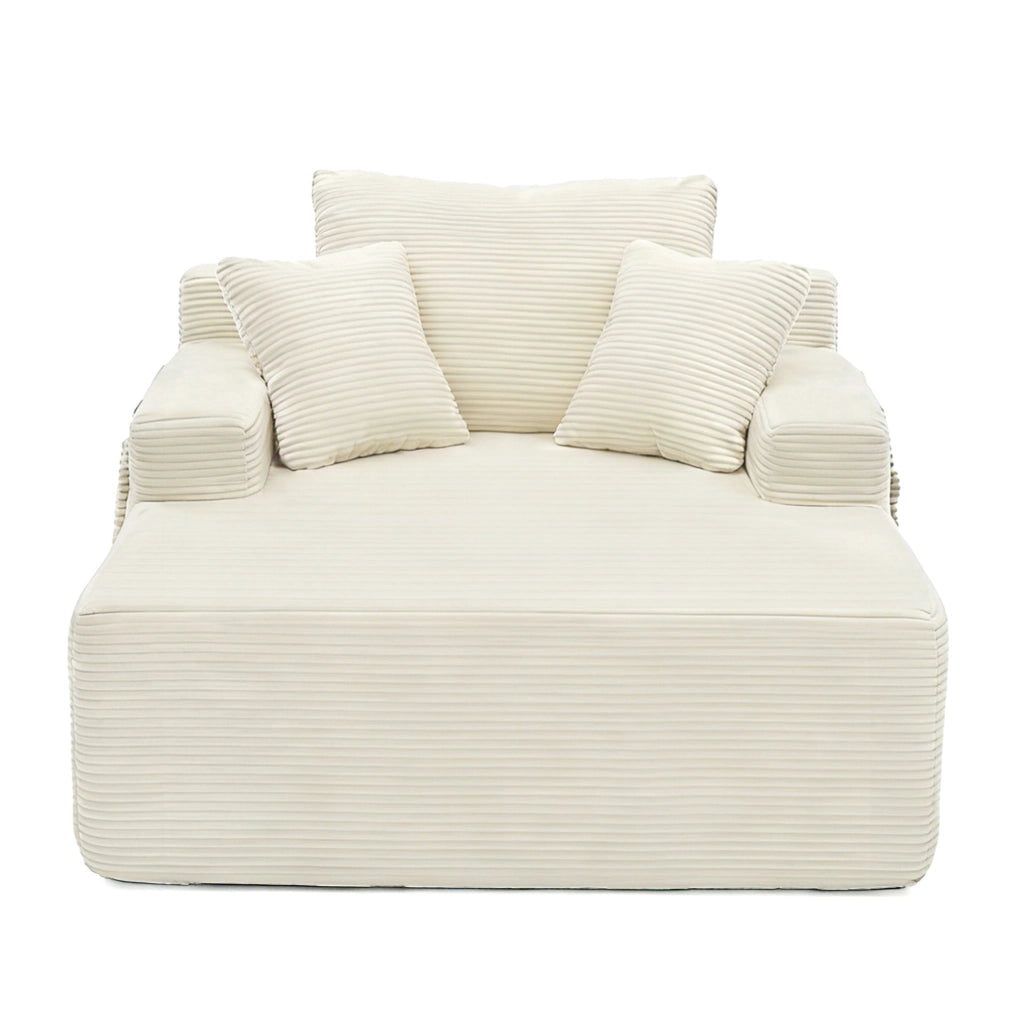 Divano compatto in velluto a coste beige con tasche laterali HOMVRA