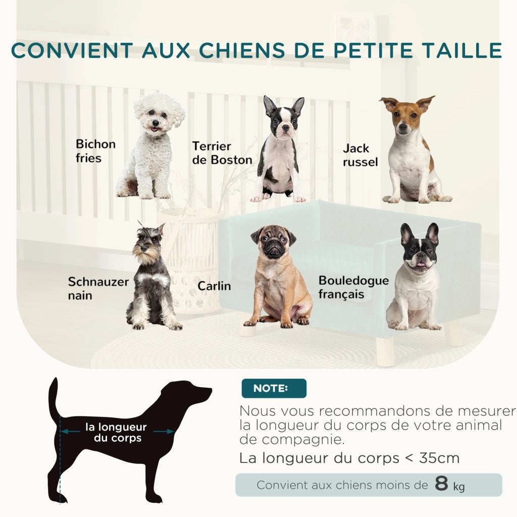 Letto per cane design scandinavo ¨C Xylo ¨C velluto blu con cuscino e piedini in legno massello 64x45x36 cm