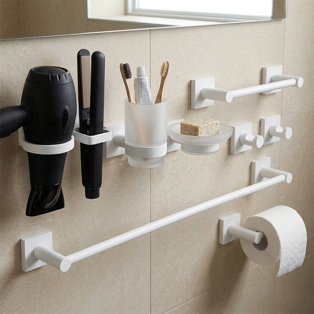 Set accessori bagno 3 pezzi con porta asciugamani 45 cm acciaio inox bianco Sidera