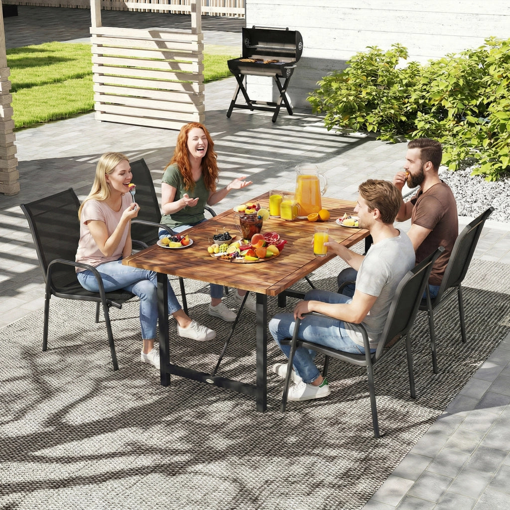 Set 4 Sedie Impilabili e Traspiranti 51x69x87 cm con Braccioli e Schienale Alto in Metallo e Poliestere Nero