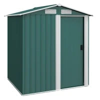 Casetta da Giardino Porta Attrezzi in Acciaio con Tetto Inclinato e 4 Prese d'Aria, 152x132x188 cm, Verde