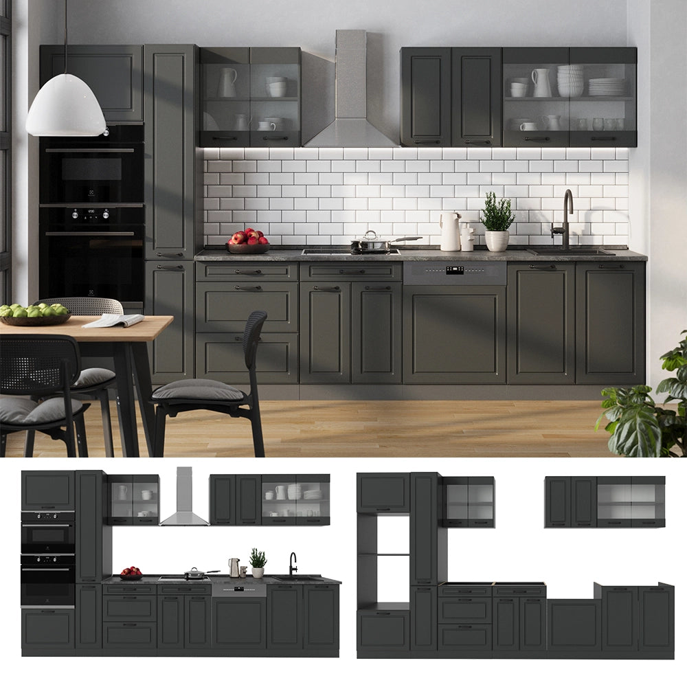 Vicco Cucina completa  Casa di campagna antracite/antracite 350 cm , PL Rovere