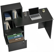 Scrivania con libreria e cassetto bloccabile ¨C Zephmum ¨C Nero, legno, 126x50x109 cm