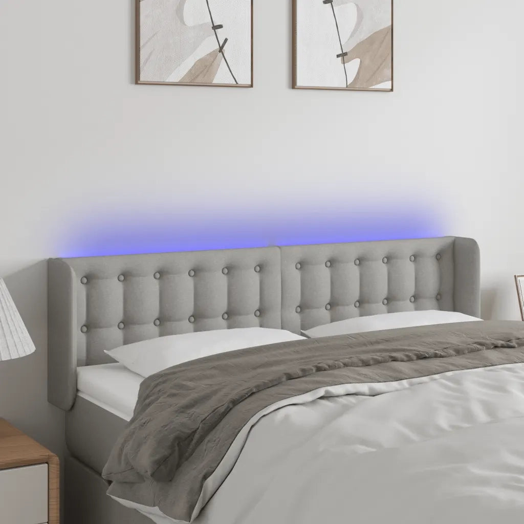 Testiera-Testata Decorativa Grigio Chiaro a LED 147x16x78/88 cm in Tessuto 914340