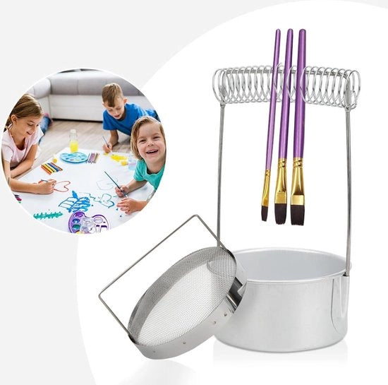 Kit di Pulizia Pennelli e Pennelli per Pittura - Pennelli Liscianti Portatili con Tanica - Filtro Rimovibile e Otre a Sostegno - Per Pennelli per Pittura Oli a Olio