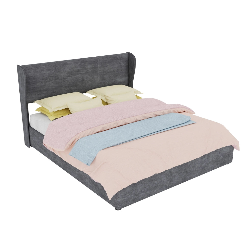 Letto matrimoniale 160 × 200 cm con testiera imbottita, senza materasso, in tessuto e metallo, grigio