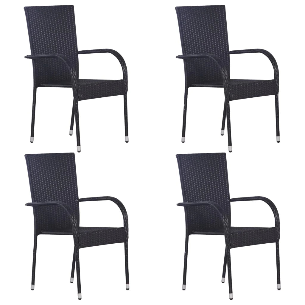 Set da pranzo da giardino per esterni 5 pezzi in resina di vimini nera 02_0013908