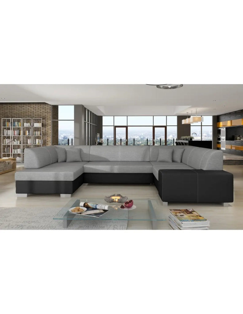 Divano panoramico a U Grigio & Nero convertibile 6 posti HAVANA con letto spazioso