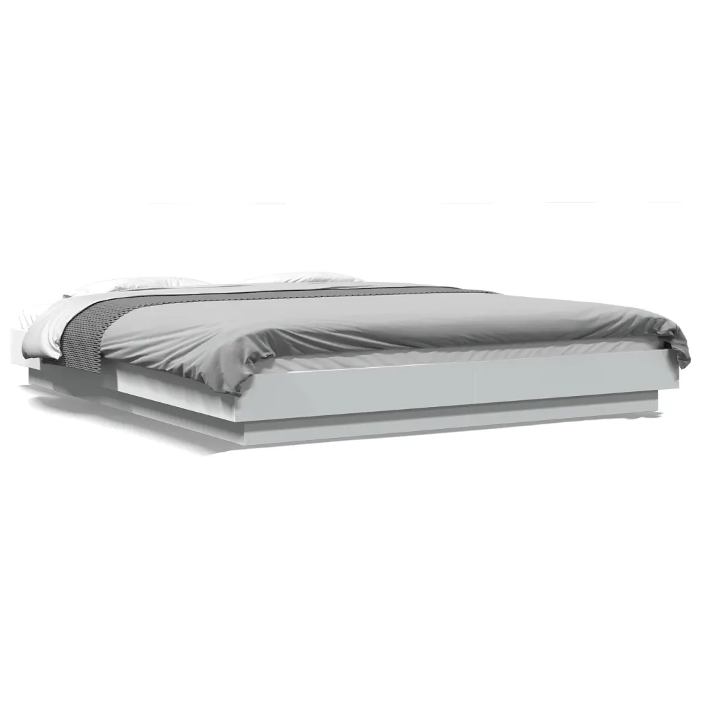 Giroletto con Luci LED-Struttura Letto Bianco 150x200 cm in Legno Multistrato 487358