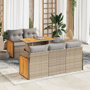 Set Divano da Giardino 6 pz con Cuscini Beige Polyrattan Acacia