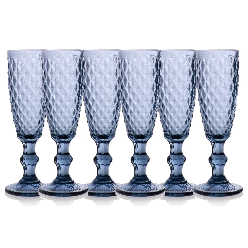 CALICE FLUTE DIAMANTE DA 140 CC IN COLORE BLU SET 6 PZ