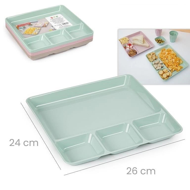 1 Pezzo Vassoio Antipastiera Snack in Plastica 4 Scomparti 24 x 26 cm 3 Colori
