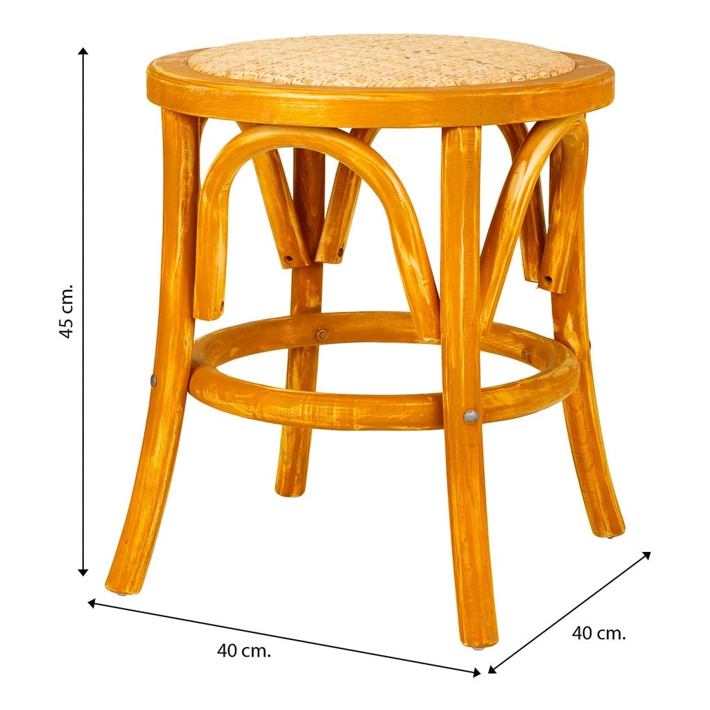 Sgabello in legno e seduta in rattan marrone d40x45h