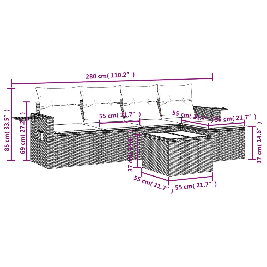 Set Divano da Giardino 6pz con Cuscini Grigio Chiaro Polyrattan 3252439