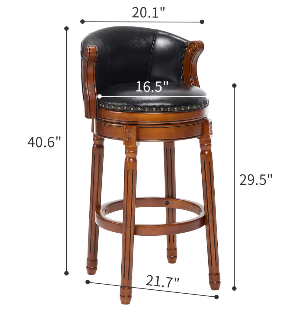 Sedia da bar girevole 55 x 51 x 103 cm in pelle nera e legno per cucina