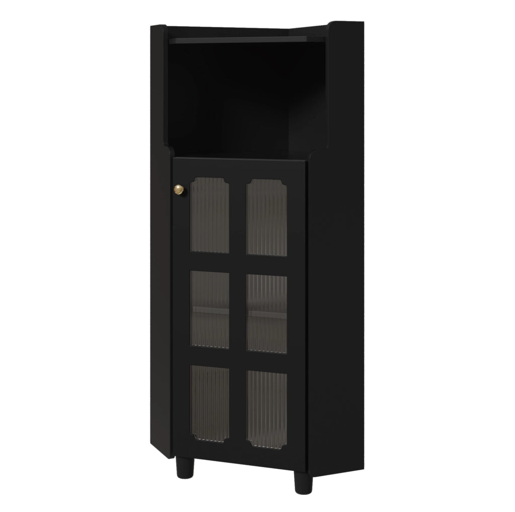 Mobile angolare nero in MDF con LED, 2 vani contenitore chiusi