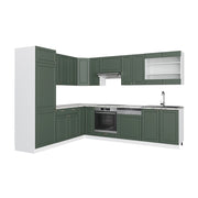 Cucina angolare completa Fame-Line Verde-oro rustico/Bianco 287 x 46 cm senza piano di lavoro Vicco