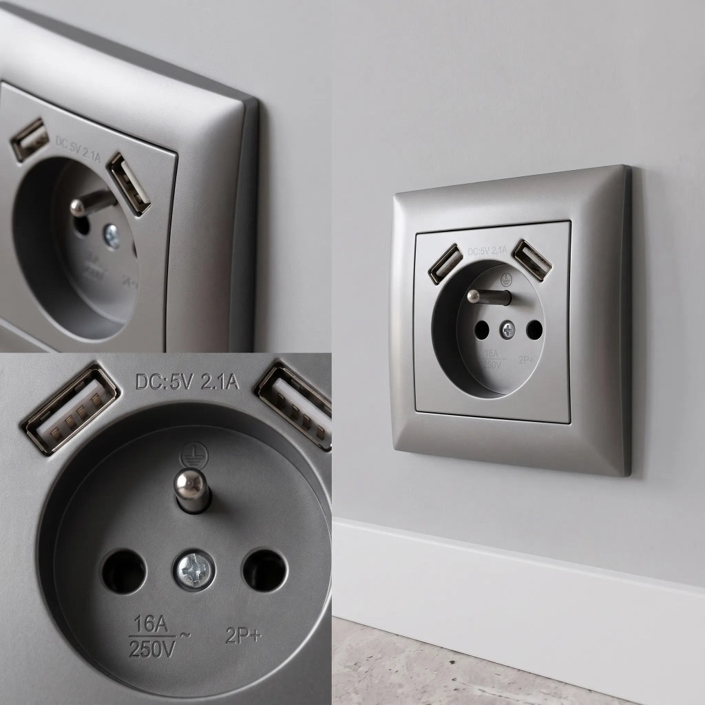 Presa Singola Con Messa A Terra + 2x Usb-a Oste Jnh003-g Grey