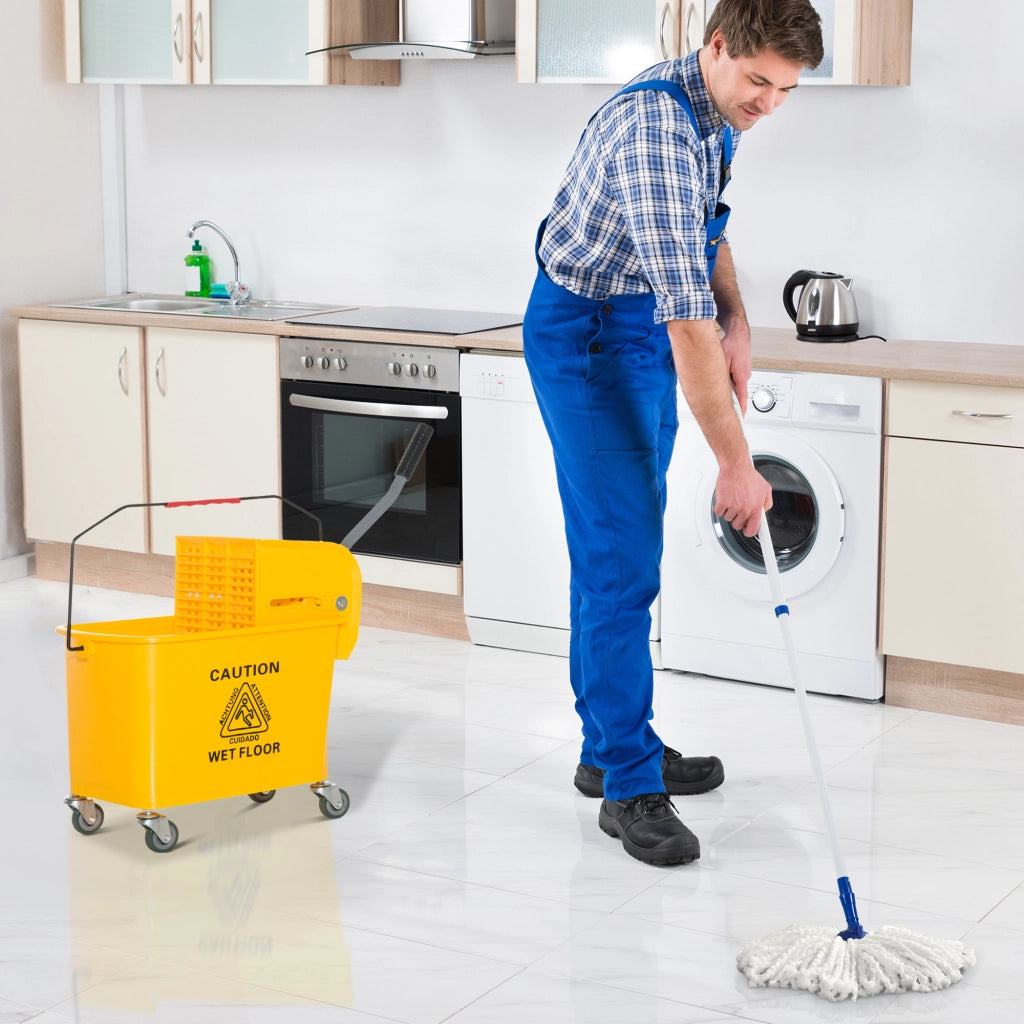 Carrello per pulizia con secchio 20L, strizzatore e separatore acqua ¨C zephmum ¨C giallo 60x27x70.5 cm