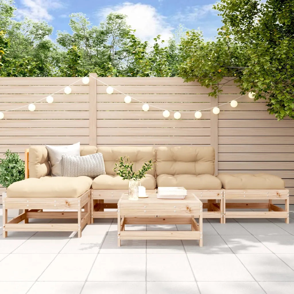 Set Divani da Giardino 6 pz con Cuscini in Legno Massello