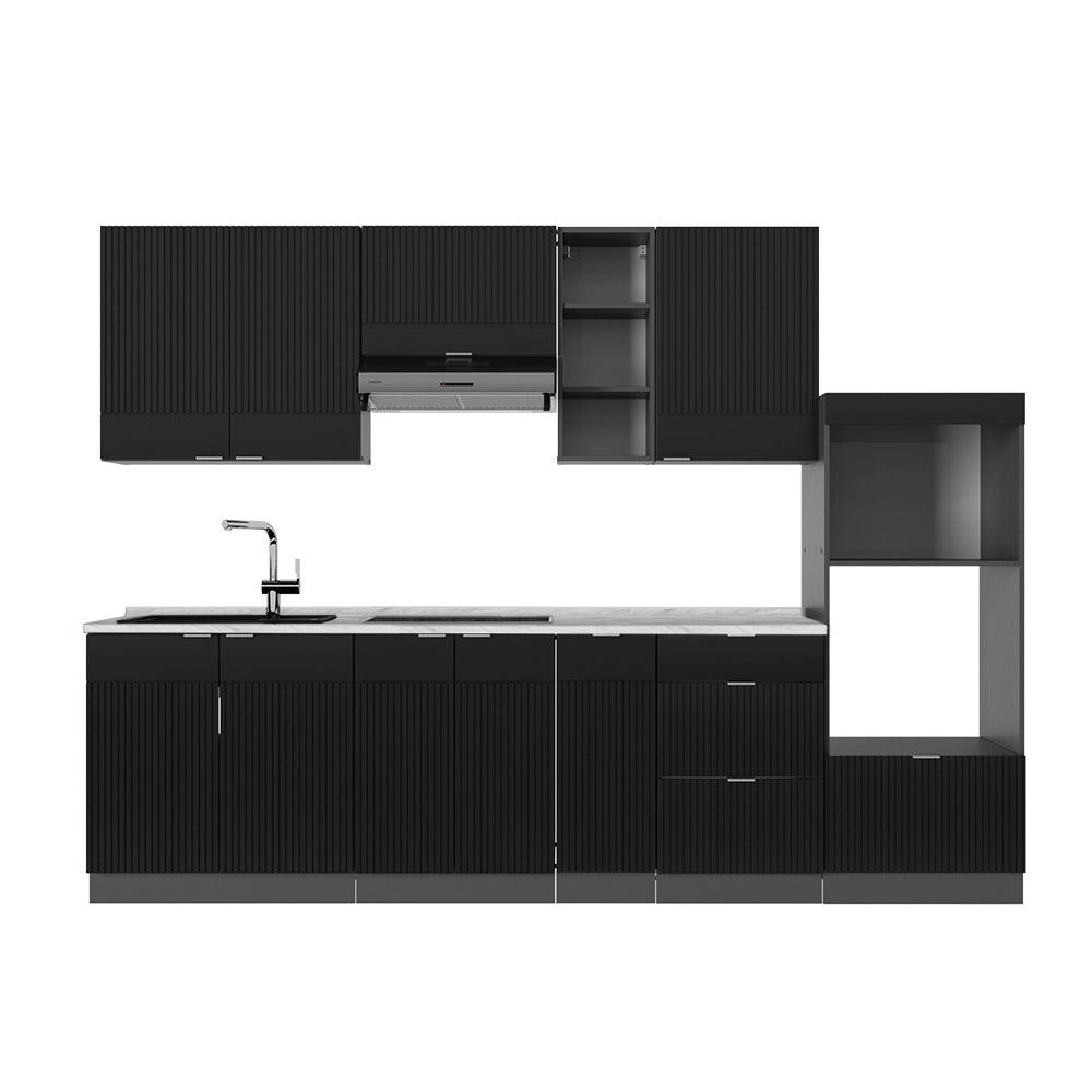 Cucina componibile Fame-Line Nero rigato/Antracite 280 cm, PL Marmo Vicco